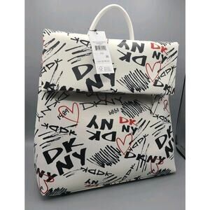 DKNY White and Black Graphic Backpack